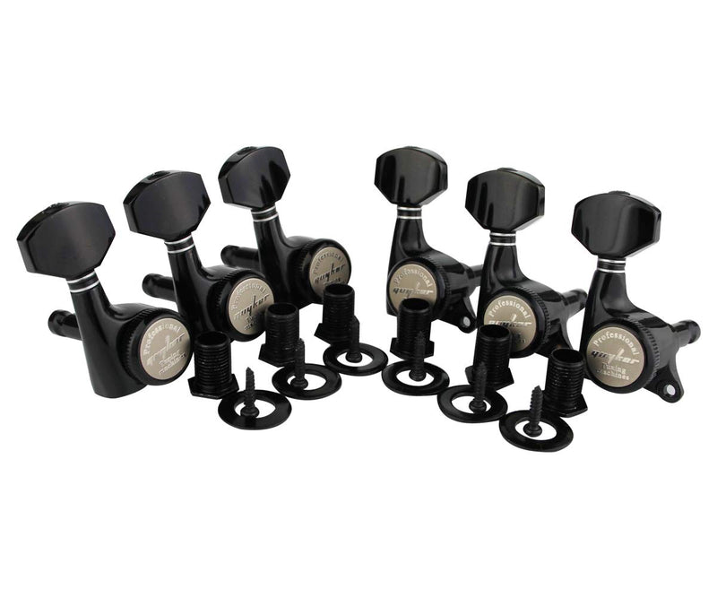 Guyker Guitar Locking Tuners (6 Right Handed) - 1:18 Ratio Lock String Tuning Key Pegs Machine Heads with Hexagonal Handle Replacement for LP SG Style Electric, Folk or Acoustic Guitars - Black 6 for Right Black SP