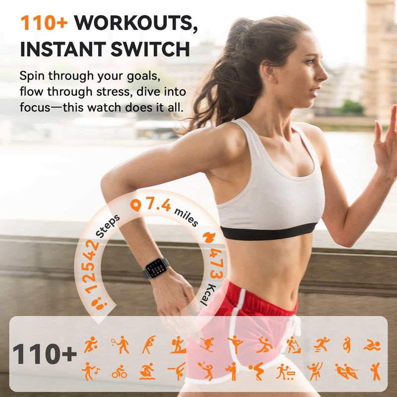 Smart Watch for Women(3 Bands), Smartwatch Fitness Tracker with Bluetooth Calls & AI Voice Control, 1.85’’ HD Screen, Heart Rate/SpO2 Monitor, Sleep Tracker, Compatible with Android iOS (Black) Black