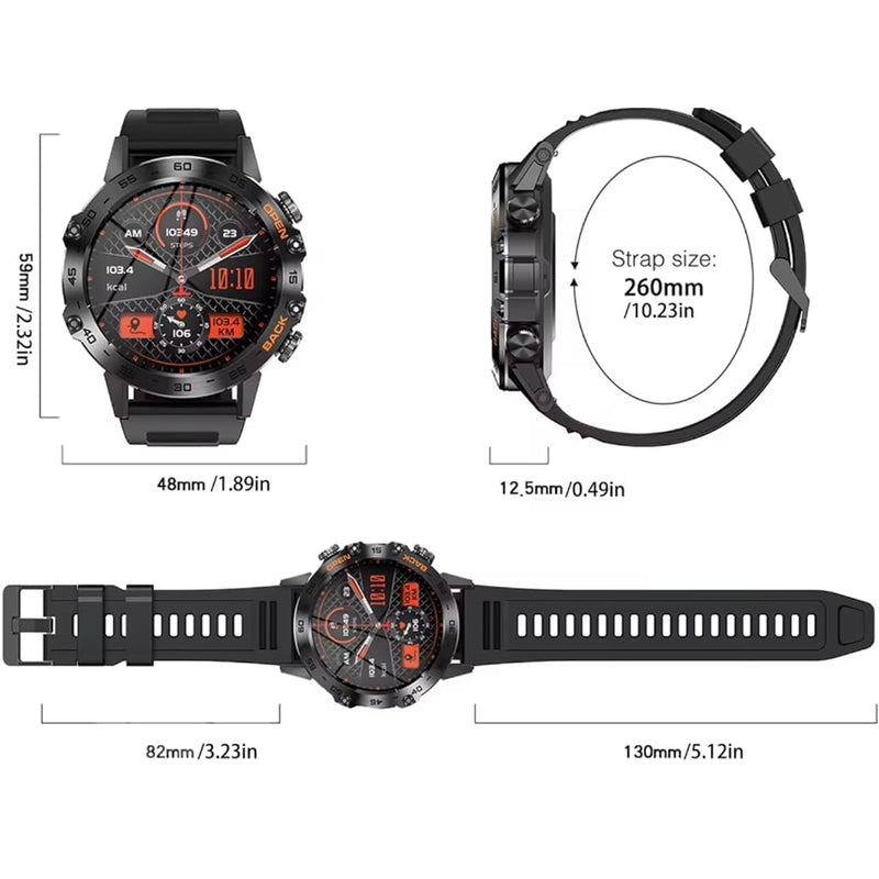 Mens Military Smartwatch Bluetooth Answer/Make Call for Android iOS Phone Long BTRY 1.39" Outdoor Sports Activity Fitness Tracker Orange Silicone Strap Music Smartwatches Health Monitor (Orange) Orange band, Silver Body