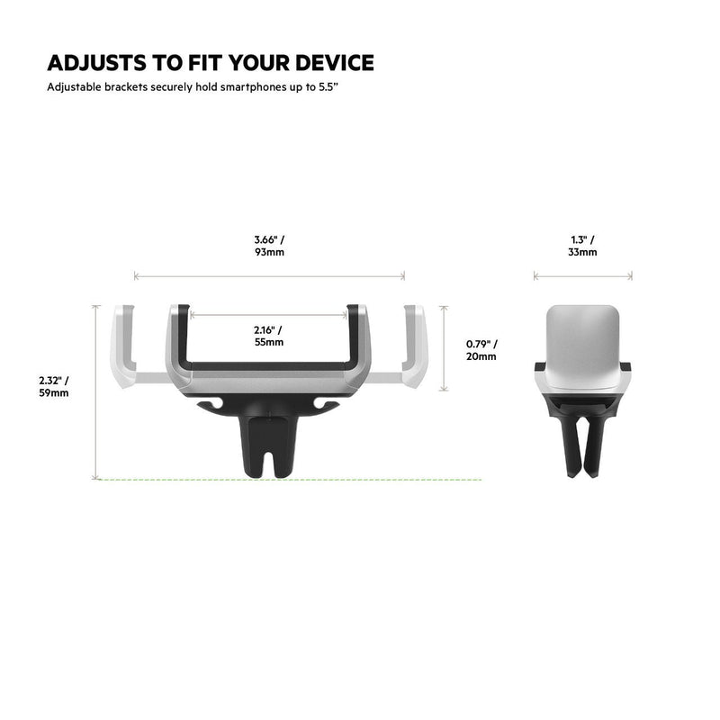 Belkin Car Vent Mount, Black and Silver, Phone Stand for iPhones, Samsungs, LGs & Most Smartphones, Adjustable to Fit 5.5-Inch Screens | Fits iPhone, Samsung, LG and most smartphones up to 5.5in screens, air vent car mount, black and silver