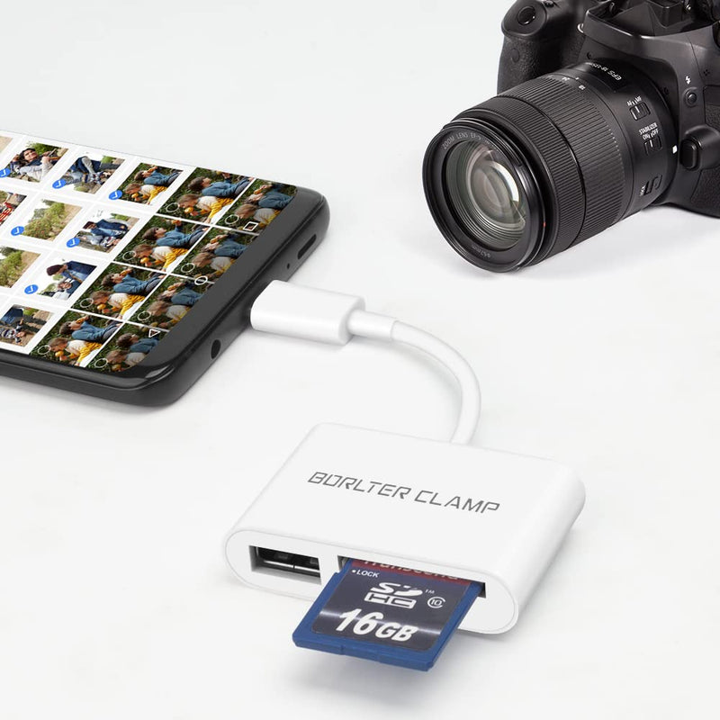SD Card Reader, BorlterClamp USB C SD Card Reader, Micro SD TF Card Reader, USB C to SD Memory Card Reader Adapter, Compatible with MacBook, Laptops, Galaxy Phones and More