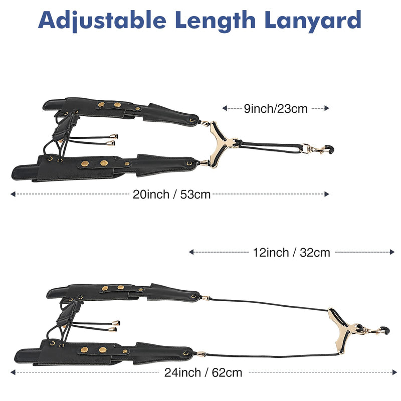 Saxophone Shoulder Strap, Double Shoulder Leather Adjustable Sax Strap with Metal Beam & Sturdy Adjuster, Reduce Neck Stress, Good Comfort, for Alto/Tenor/Baritone/Soprano Saxophone