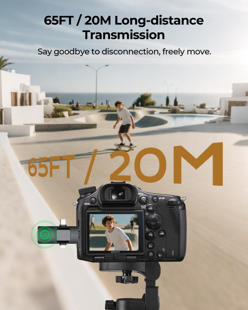 [AUSTRALIA] - BAILIXIN 3-in-1 Microphone for iPhone, Android, Camera, Wireless Microphones, Mini Microphone, Lapel Mic with Noise Reduction, Crystal Clear Sound & 7H Battery for Recording, YouTube, Podcast Charcoal Black 