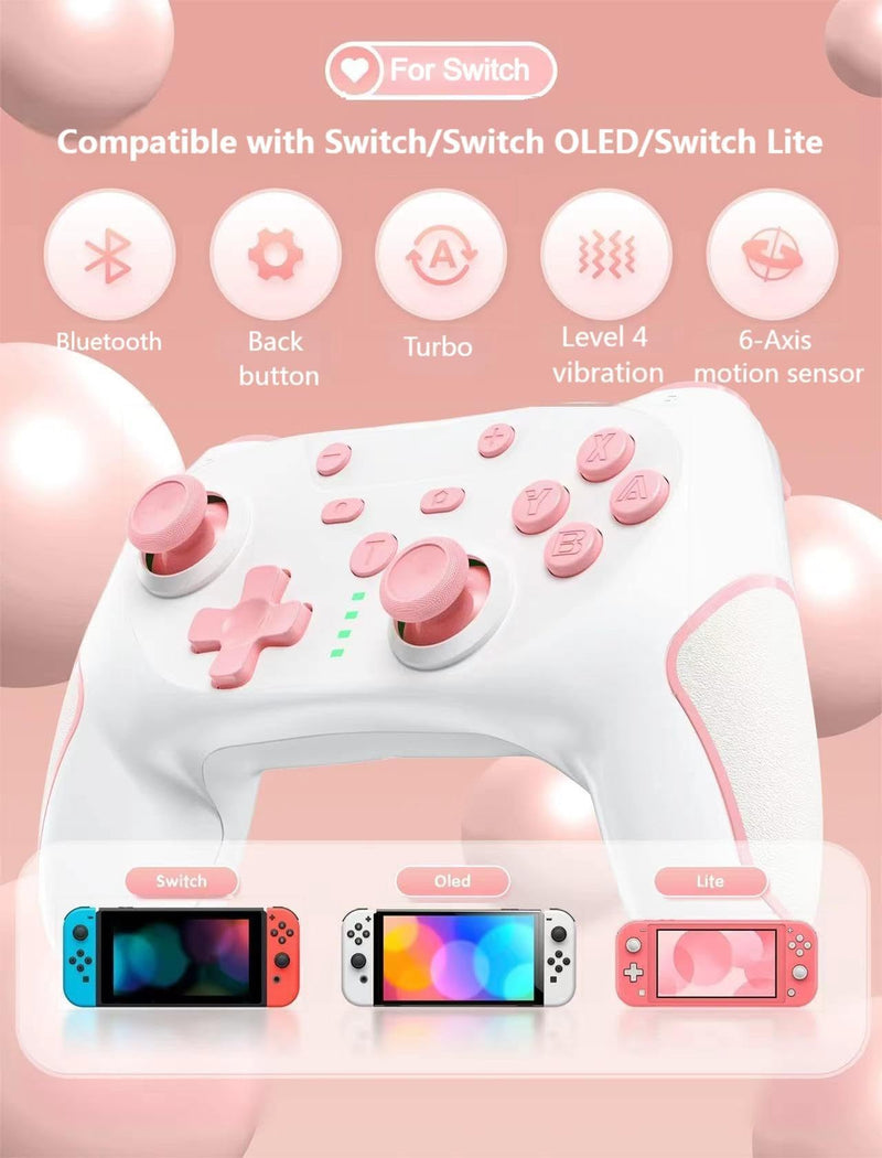 Matbip Switch pro controller, Wireless Pro Controller for Switch/Switch Lite/Switch OLED, switch controller with 2 back buttons, 3-level TURBO adjustable (Pink) Pink