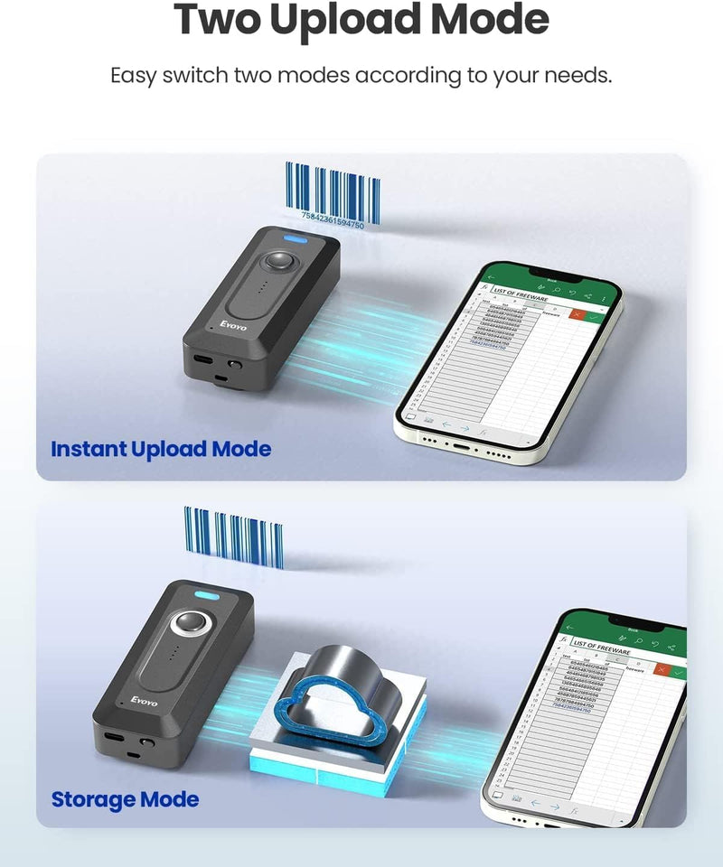 [AUSTRALIA] - Eyoyo Bluetooth 2D Barcode Scanner Wireless with Clip, 2000mAh Battery with Level Indicator, Portable Mini QR Bar Code Reader for Library Book Inventory Compatible with Android Phone, iPad, iPhone 
