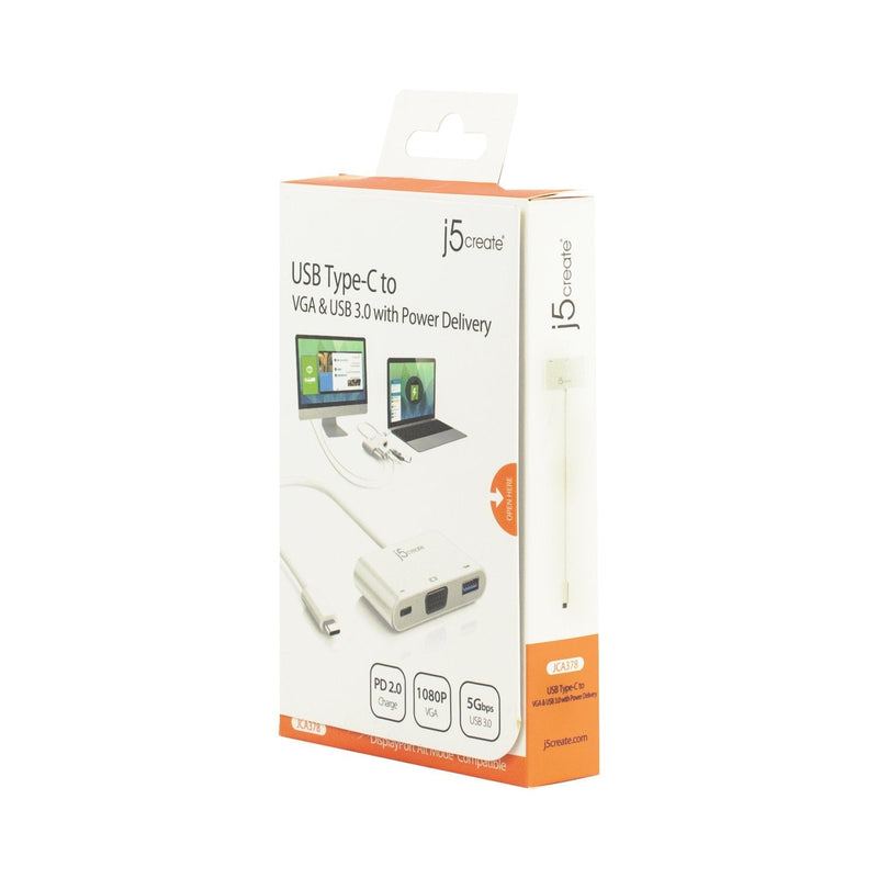 j5create USB-C to VGA & USB 3.0 - Power Delivery | USB Super Speed 3.0 Port | 5 Gbps | 1920 x 1200 @ 60 Hz | 1080p Video Playback | Compatible with USB C Devices