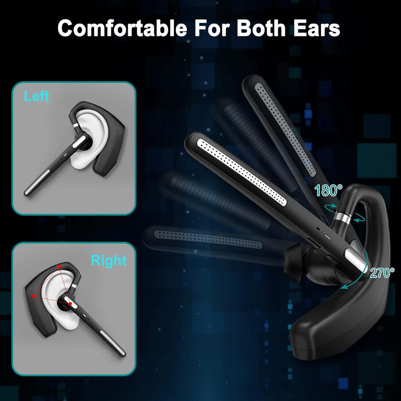Bluetooth Headset ,Wireless bluetooth earpiece with ENC Noise Cancelling Mic, 110H Playback, Bluetooth 5.1 Dual Connectivity, Wireless Headphones Compatible iPhone/Android/PC (Office/Driving) Black