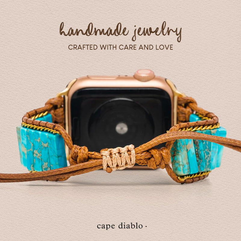Cape Diablo Smart Watch Band for Women - Handmade Gemstone Strap - Compatible with 38mm-45mm Apple Faces Native Turquoise Protection