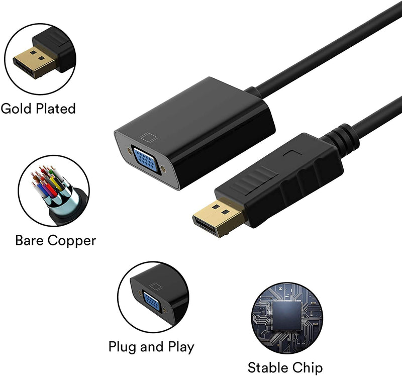 DP to VGA Adapter,Display Port to VGA Adapter Gold-Plated (Male to Female) Compatible with Computer Desktop Laptop PC Monitor Projector HDTV Black DP TO VGA
