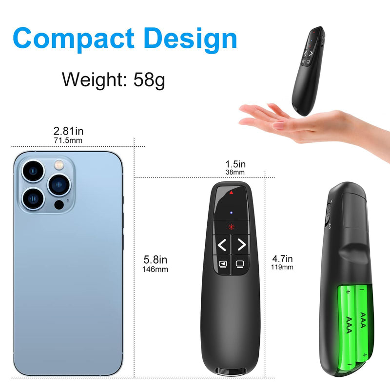 Wireless Presentation Clicker PowerPoint Presenter Remote : USB Type C Clicker with Red Laser Pointer Long Range PPT Control -Power Point Google Slide Advancer for Mac Laptop PC Computer Keynote Red Light
