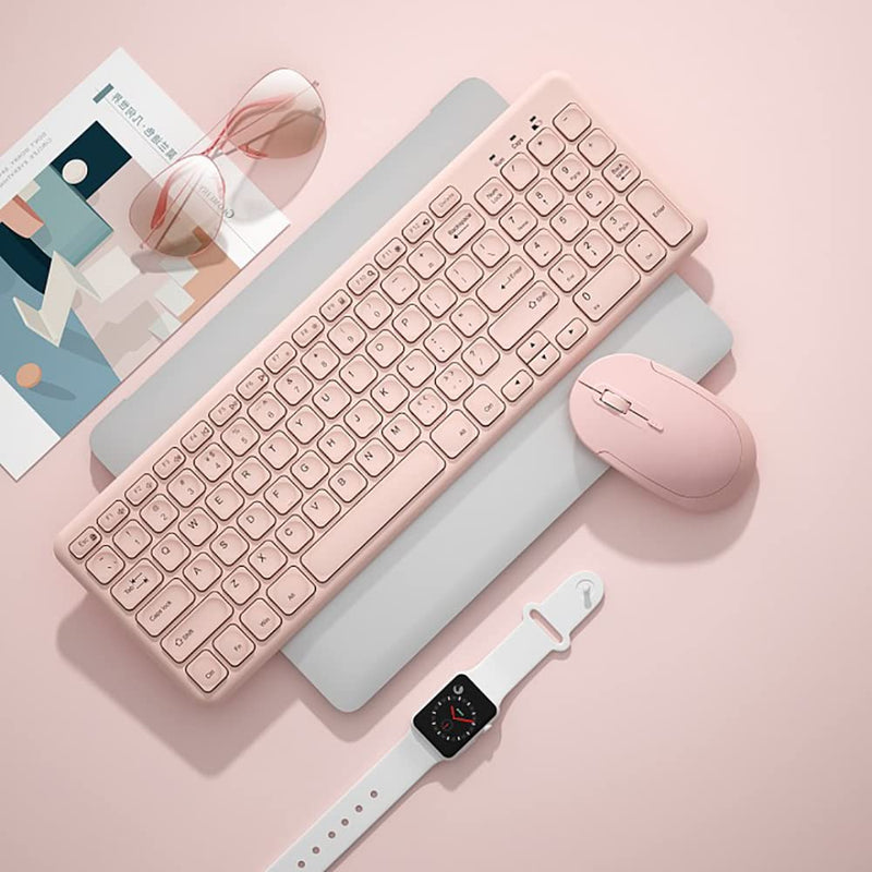 Wireless Keyboard and Mouse Combo,JieruiDeng 2.4Ghz USB Cordless Slim Silent Keyboard and Mouse Kit Home Office Game Use for Computer,Laptop,PC Desktops,Mac (Pink) Pink