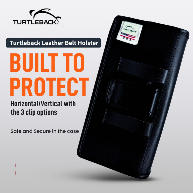 Turtleback Phone Belt Clip Designed for Galaxy S26 Plus, S25 Plus, S24+ to S20 Plus – Small - Belt Holder Fits Phones with Slim Style Cases, Black Leather Wrapped Clip, Belt Loops, Magnetic Closure Horizontal - Leather w/ Covered Leather Clip