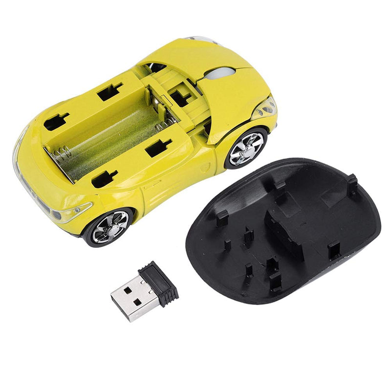 ASHATA 2.4G Wireless Mouse Car Mouse with USB Reciver 1600DPI Optical Mouse for PC Computer Laptop Tablet, High Precision Cute Mouse for Win XP/Vista/Win7/ME/2000/for Mac OS (Yellow) yellow