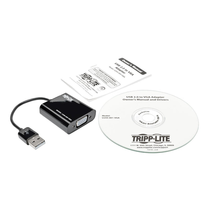 Tripp Lite USB to VGA Adapter Multi Monitor External Video Converter, Built-in USB Type-A 2.0 Cable, 1080p @ 60Hz -Windows, Mac & Ubuntu Compatible, 3-Year Warranty (U244-001-VGA) VGA w/ Built-in Cable
