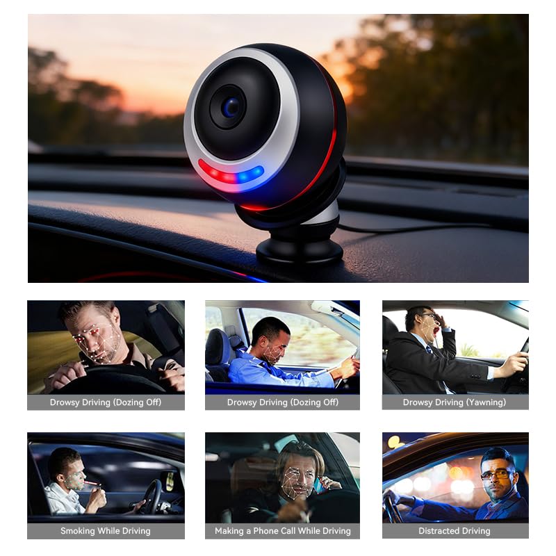 DMS Driver Monitoring System AI Fatigue Warning Device with Face Recognition Alerts for Eye Closing Yawning Smoking Phone Use & Distraction Works for All Vehicles