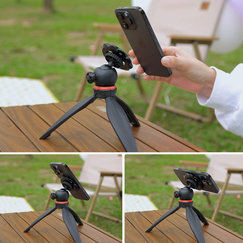 [AUSTRALIA] - Sunflower Shape Magnetic Phone Tripod Mount Adapter with 1/4-20 Thread, 2 Cold Shoe Compatible with iPhone 17 16 15 Pro Max 15 Plus 14 13 12, iPhone Video Recording Selfie Stick Ring Light, Black 
