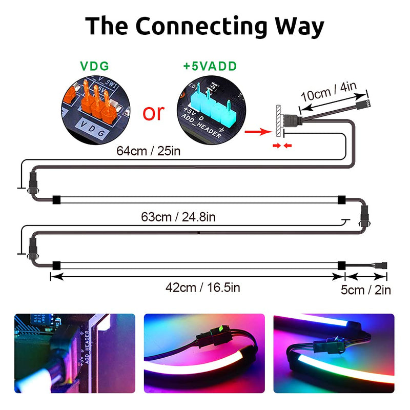 [AUSTRALIA] - NEON Addressable RGB PC LED Strip, 2x15.7inch WS2812 RGB Rainbow Magnetic ARGB Strip for 5V 3-pin Aura SYNC, Gigabyte RGB Fusion, MSI Mystic Light Sync, with 12pcs Strong Magnetic Brackets Neon ARGB 2 Strips 5V 3 Pin 