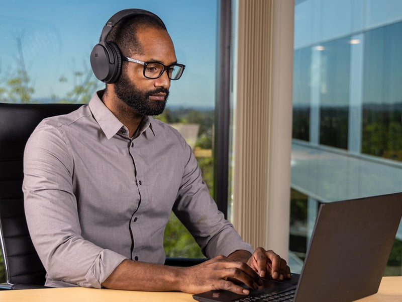 Monoprice Wireless Over Ear Headphones - Active Noise Cancelling (ANC) Bluetooth 5.0, Extended Playtime, Qualcomm aptX Audio, 40mm Drivers, Black
