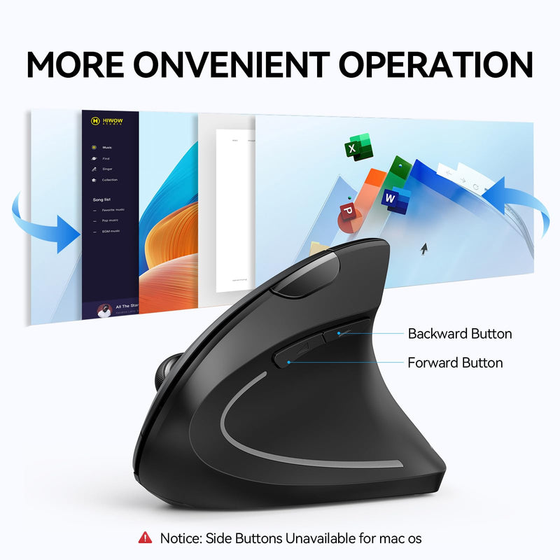 TECKNET Ergonomic Mouse, Wireless Bluetooth Vertical Mouse, 4800 DPI Silent Mouse with 6 Adjustable DPI Levels, 2.4GHz Optical Mouse, 6 Buttons Wireless Mouse for Laptop, Desktop, PC, MacBook Black