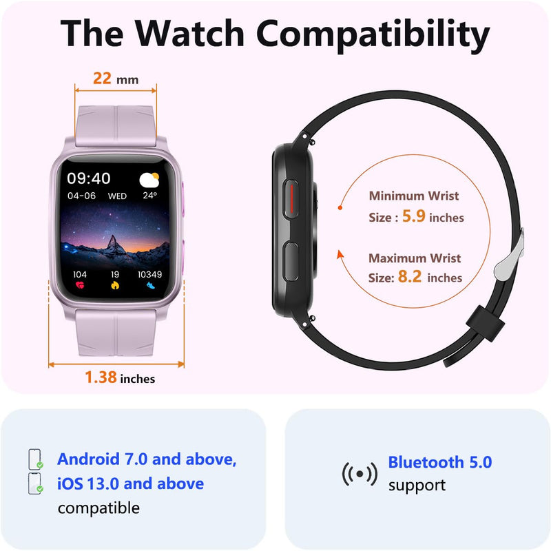 FITVII Fitness Tracker, Smart Watch with 24/7 Blood Pressure Heart Rate and Blood Oxygen Monitor, Sleep Tracker with Calorie Step Counter, IP68 Waterproof Activity Tracker for Women Men Android iOS