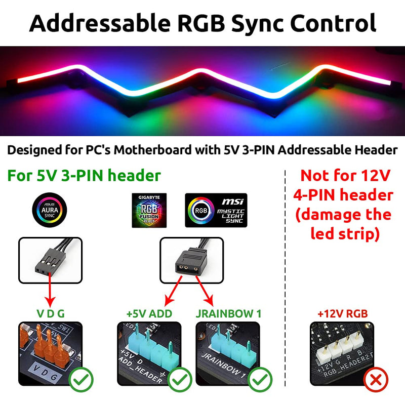 [AUSTRALIA] - NEON Addressable RGB PC LED Strip, 2x15.7inch WS2812 RGB Rainbow Magnetic ARGB Strip for 5V 3-pin Aura SYNC, Gigabyte RGB Fusion, MSI Mystic Light Sync, with 12pcs Strong Magnetic Brackets Neon ARGB 2 Strips 5V 3 Pin 