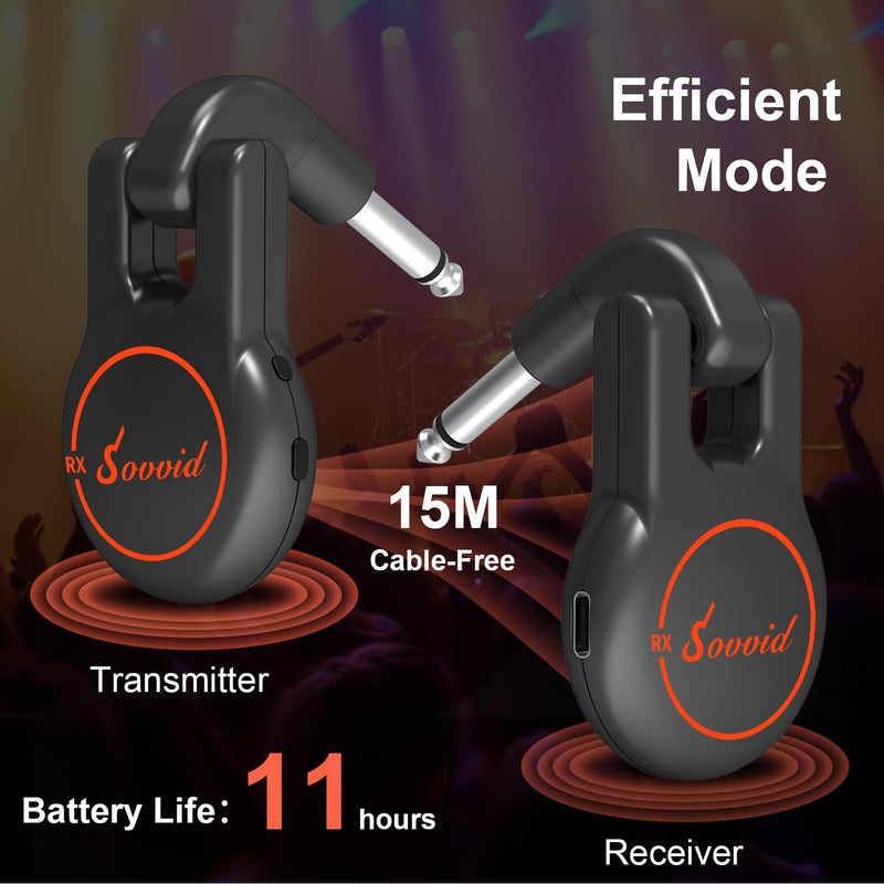Wireless Guitar System, Wireless Guitar Transmitter Receiver Rechargeable Audio Wireless Transmitter Receiver with 11 Hours Usage Time for Electric Musical Instruments Guitar Bass