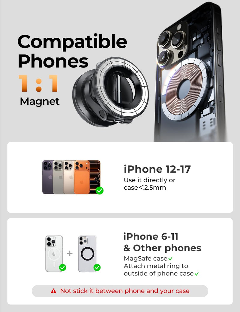 LISEN 2 Pack for Magsafe Car Mount, Magnetic Phone Holder for Car, Strong Magnetic Car Phone Mount, 89 LBS Suction Phone Mount Vacuum, Dashboard Gifts Phone Holders for Your Car Mount for iPhone 17 | 2400gf Strong Magnetic Power, 360° Adjustable Dashbo...
