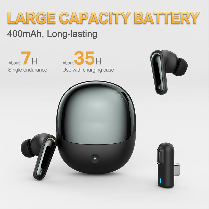Wireless Gaming Earbuds with ENC Mic, 2.4G Wireless/Bluetooth 5.4 Dual Mode Headphone, Low Latency, 3D Sound, for Phone, Laptop, Steam Deck, VR, PC (Black) Black