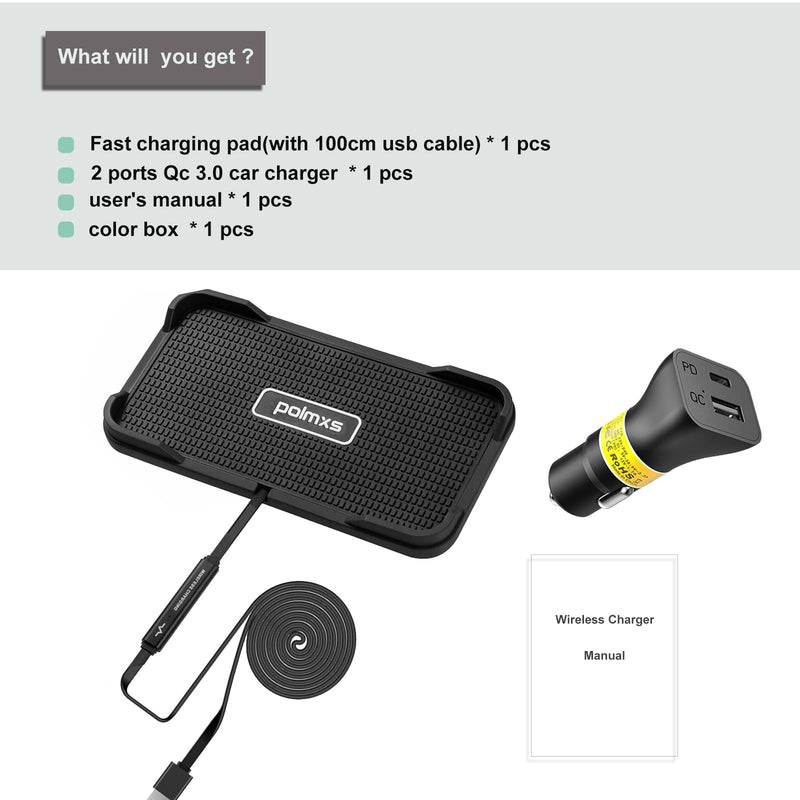 Wireless Charger Car Charging pad,Polmxs 15W Fast Wireless Phone Charger Cell Phone Cordless Charging mat Compatible with iPhone 11/12/12/14/15 Galaxy S21/S22/S23/24 (C12Y)