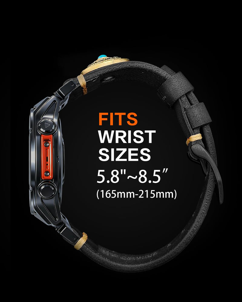 Wristpin Leather Band Compatible With Garmin Watch Band 22mm/26mm，Quickfit Retro Design Genuine Leather Band For Garmin Fenix 8/7/6 Pro/5 Plus/Tactix/MARQ/Endur/Quatix/Forerunner 935/945 Black 26mm(5.9"-8.7")