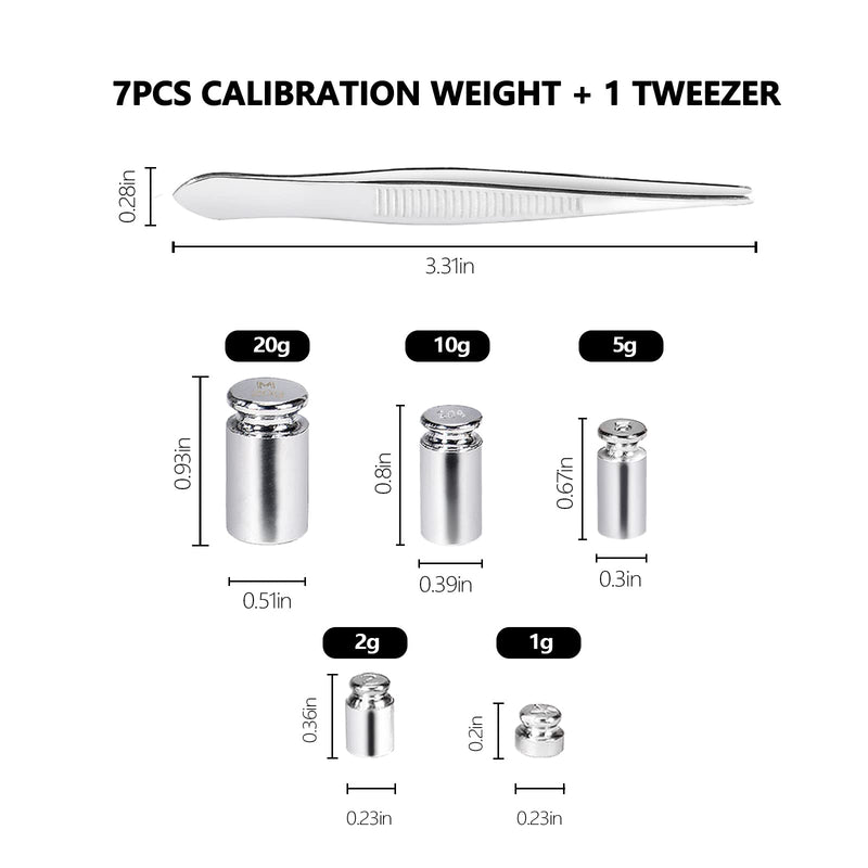 UNIWEIGH Calibration Weight Set, 7pcs 1-60g Calibration Gram Scale Weights Kit, Small Test Weight for Digital Scale Balance, Includes: 1g*1, 2g*2, 5g*1,10g*1, 20g*2,1 Piece Tweezers large