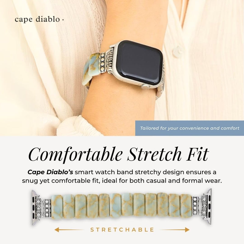 Cape Diablo Smart Watch Band for Women - Handmade Gemstone Strap - Compatible with 38mm-45mm Apple Faces Small - Fits 5.75-6.25 inch wrists Earth Tibetan