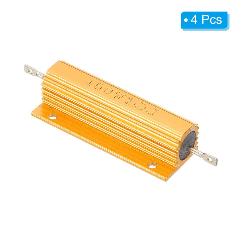 PATIKIL 100W 1 Ohm Aluminum Shell Resistor, 4 Pack Aluminum Housing Resistor Housed Case Wirewound Resistors Screw Tap Power Resistor 5% Tolerance, Golden