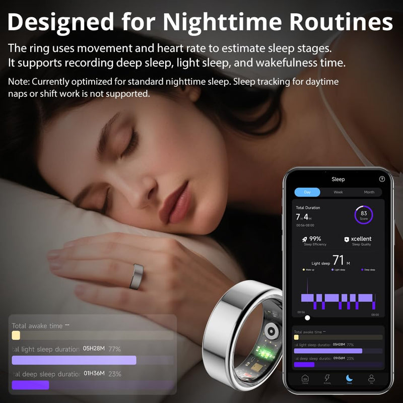 COLMI R02 Smart Ring, Smart Ring for Women and Men, with a Charging Case, Supports Heart Rate, Blood Oxygen, Sleep Health Monitoring, No Subscription Fee. (Silver, 8#)