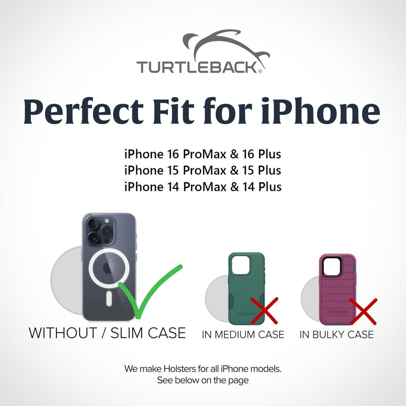 Turtleback Premium Leather Phone Holster for iPhone 16 Pro Max, 15 Pro Max, 14 Pro Max, 13 Pro Max – Black Phone Belt Holder Fits Slim Cases – with Exclusive Metal Belt Clip, Magnetic Closure Small Vertical - Leather w/ Rotating Clip