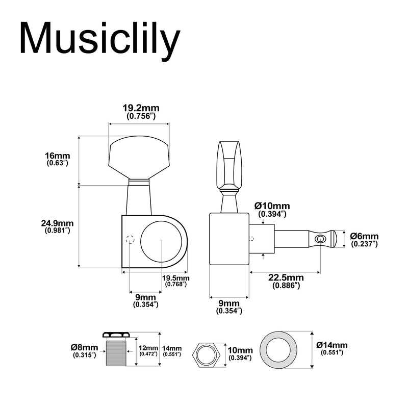Musiclily Pro 6 inline 1-Pin Sealed Guitar Machine Heads Tuners 15:1 Ratio Tuning Pegs Keys for SQ Strat Tele Style Electric Guitar, Chrome with Hex Button