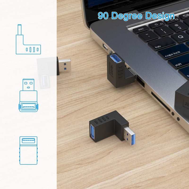 [6 Pack] ELUTENG USB 3.0 90 Degree Right Angle USB Extender Adapter Male to Female USB 3.0 Super Speed Connector UP Down / Left Right USB Extender Coupler Vertical L Shape for USB Devices