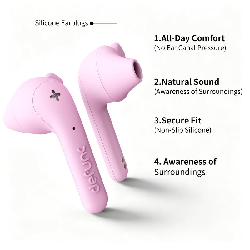 Defunc True Basic Wireless Earbuds, Bluetooth 6.0, Patented MultiTip Semi-in-Ear Design with Silicone Ear Wings, AI App Support, Quad Microphones,Waterproof, 22H Playtime, Secure Fit Earbuds (Pink) Pink