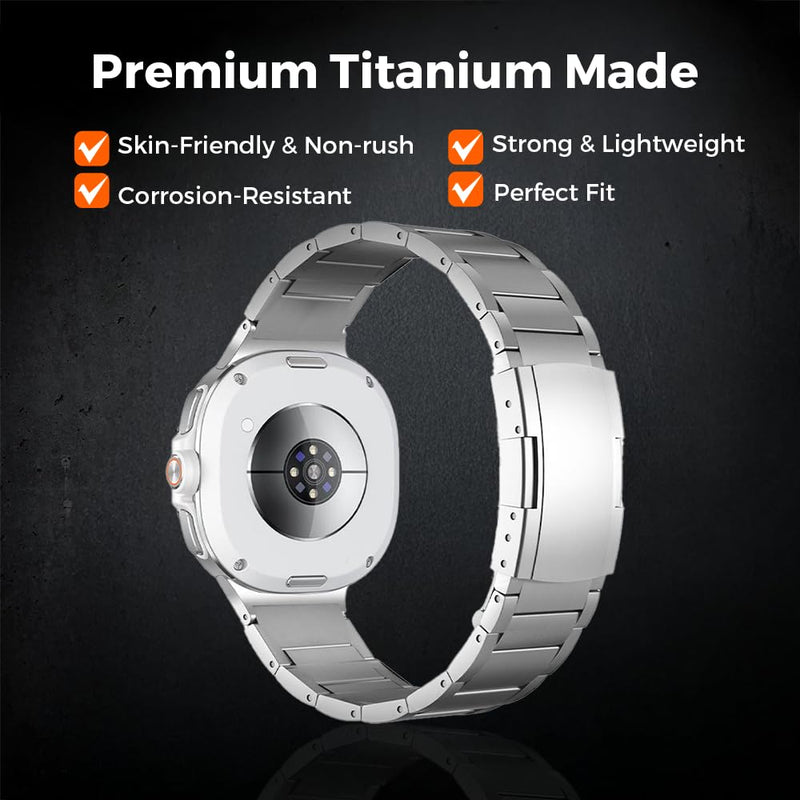 Titanium Metal Watch Band Compatible with Samsung Galaxy Watch 9 8 40mm 44mm/8 Classic 46mm, Titanium Replacement Strap with Double Secure Buckle for Galaxy Watch 9 8 Men silver