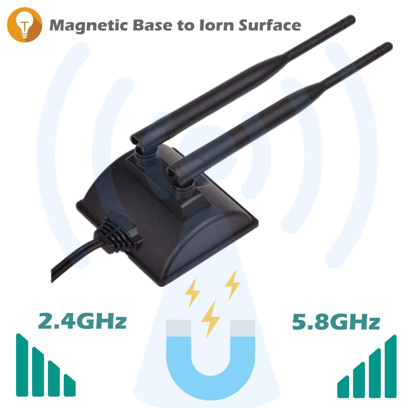 TECHTOO WiFi Antenna Dual Band 2.4GHz - 5.8GHz with RP-SMA Connector Magnetic Base for Wireless Network Router - USB Adapter - PCI PCIe Cards - Signal Booster - Access Point - Wireless Range Extender 2.4/5.8GHz Dual-Antenna