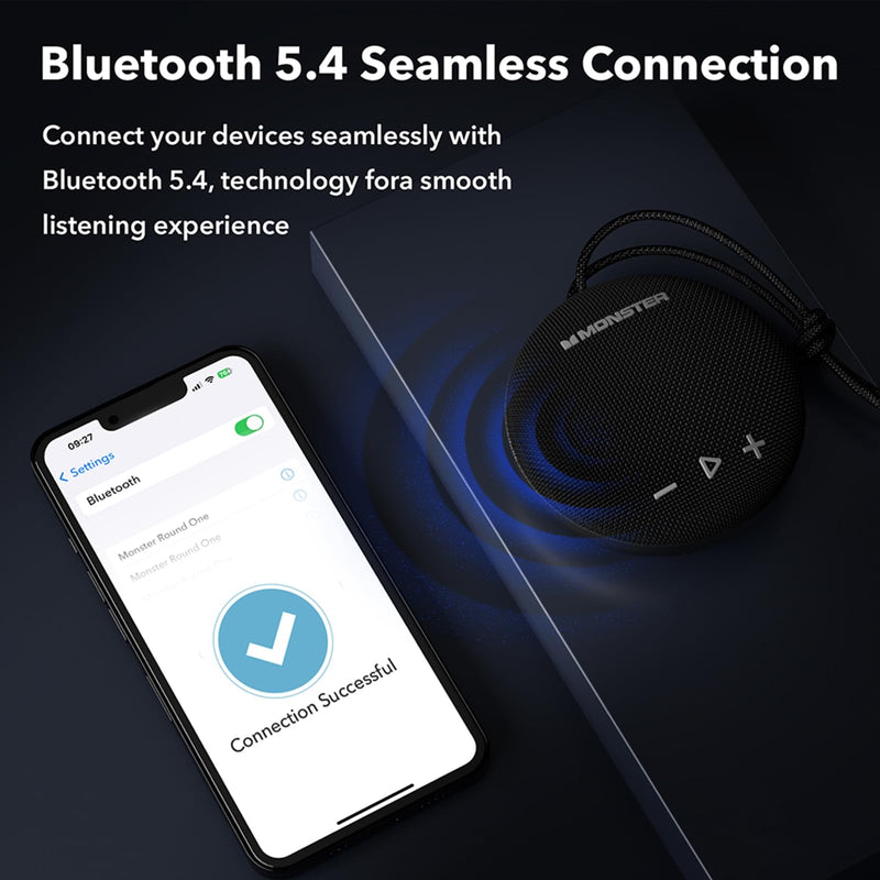 [AUSTRALIA] - Monster Bluetooth Speaker, IPX8 Shower Speaker Waterproof, Bluetooth 5.4 with Loud HD Sound and Robust Bass, Extra Long Playtime Punchy, for Home, Beaches Portable Wireless Outdoor Speakers Ink Black 
