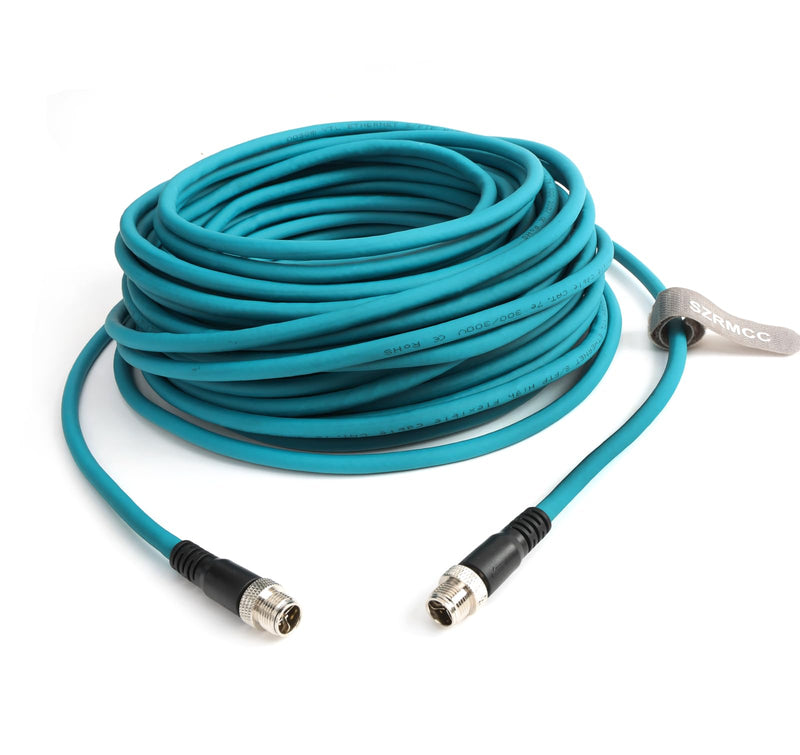SZRMCC M12 X-Code 8pin Male to 8pin Male with Locking Ethernet Cable High Flexiable Shielded Gigabit Waterproof Network Cable for Basler Cognex Industrial Camera (Blue,5m) Blue 5m