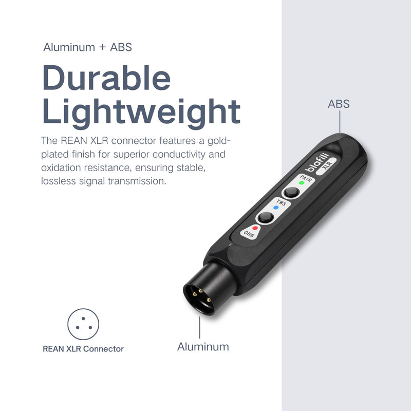 XLR Portable Bluetooth v5.1 Music Receiver, aptX HD aptX Low Latency AAC SBC TWS, Rechargeable Battery 10hrs Long Playtime, USB-C DAC for Mixing Console Desk, Audio Mixer, PA DJ System