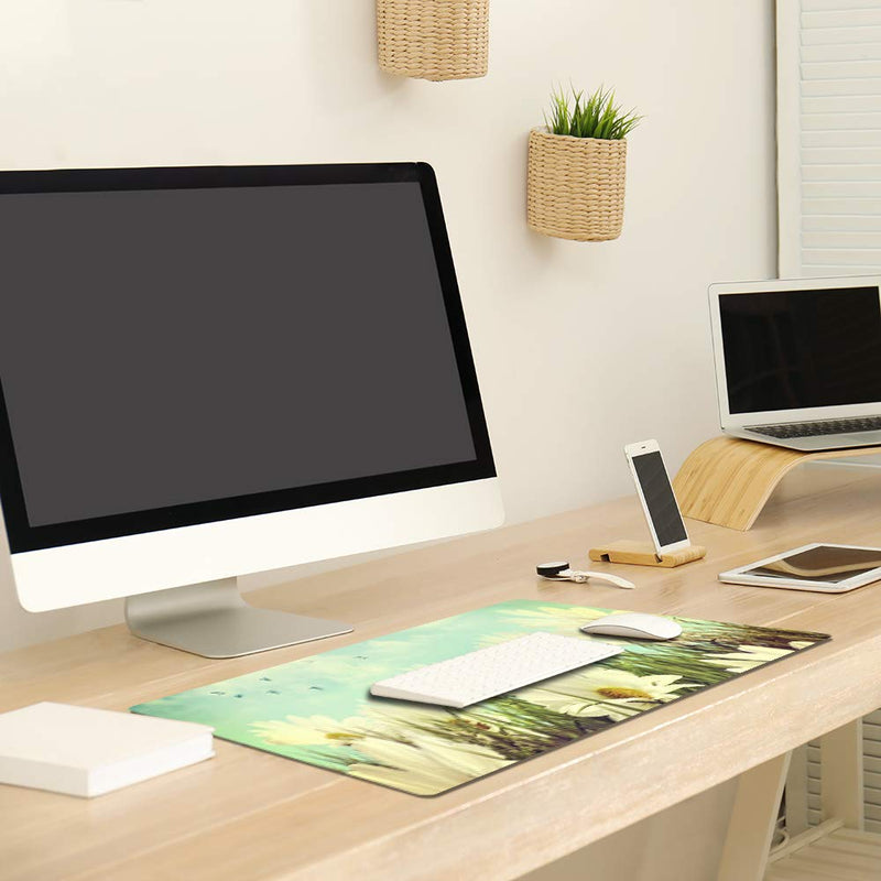 QIYI Desk Pad Large Keyboard and Mouse Pad for Laptop Computer, PU Leather Desk Cover Protector, Desk Décor Accessories for Office Home Work Writing Gaming 31.5" x 15.7" - Daisies in Summer 31.5" x 15.7"