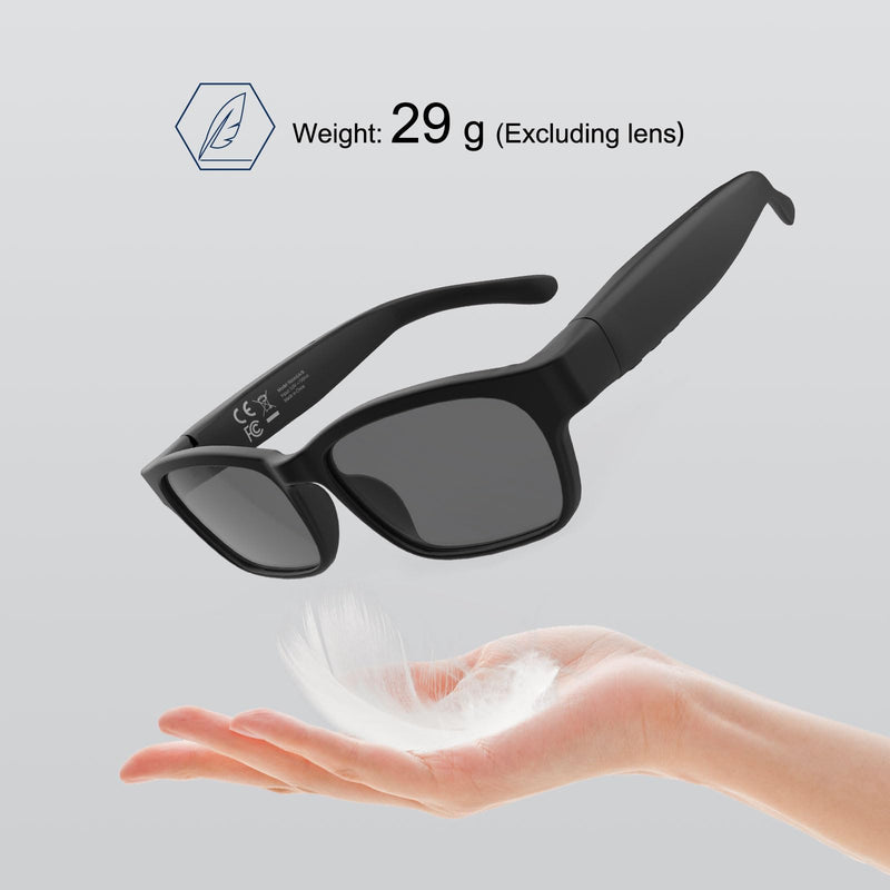 Smart Bluetooth Glasses for Men Women Audio Polarized Glasses with Bluetooth Headphones Speaker Mic, UV Protection, Voice Assistant (Black Lens) Black