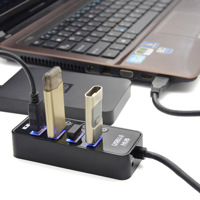 USB Hub 3.0 Powered, LYFNLOVE USB Extender 4-Port Data USB Hub with Power Adapter and 1 Smart Charging Port, USB Splitter with On/Off Switches for MacBook, Mac Pro/Mini, iMac, Surface Pro Laptop/PC
