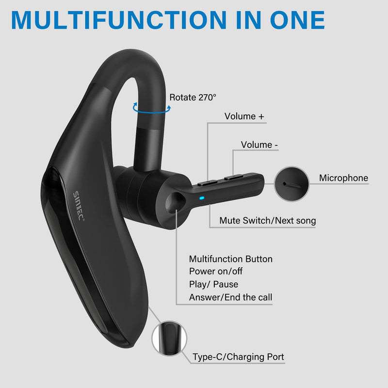 Bluetooth Headset, Dual Microphone Wireless Headset with USB Dongle for Computer, 45H Talking Time Compatible to Connect to Your PC Mac Works with MS Teams, Zoom