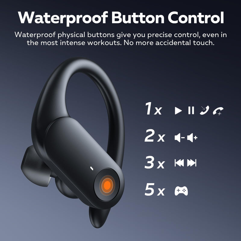 Nutshell NS18 Wireless Earbuds for Sports, 14mm Drivers with Big Bass, 12H Non-stop Playback, Sweat-Resistant, Personalized Equalizer with 4 Preset Sound Modes, Clear Calls, Bluetooth 5.3, APP - White
