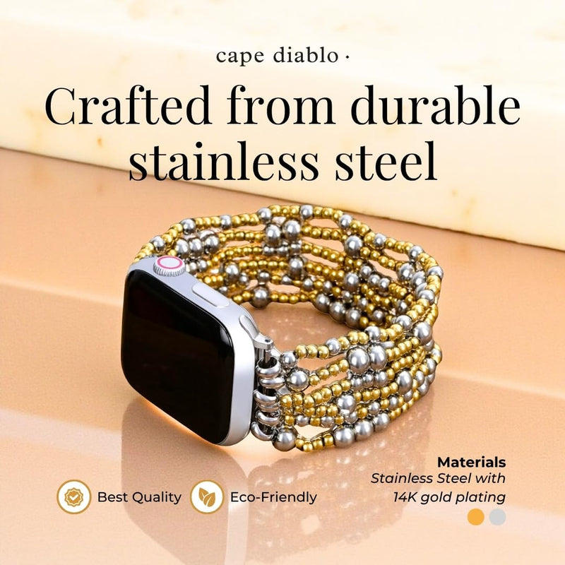 Cape Diablo Handmade Gemstone Watch Band for Women Compatible with Apple Watch 38mm 40mm 41mm 42mm 44mm 45mm, Boho Stretchable Strap Fits for iWatch Series 11/10/9/8/7/6/5/4/3/2/1 SE 3/2/1 Eternal Glow Small - Fits 5.75-6.25 inch wrists