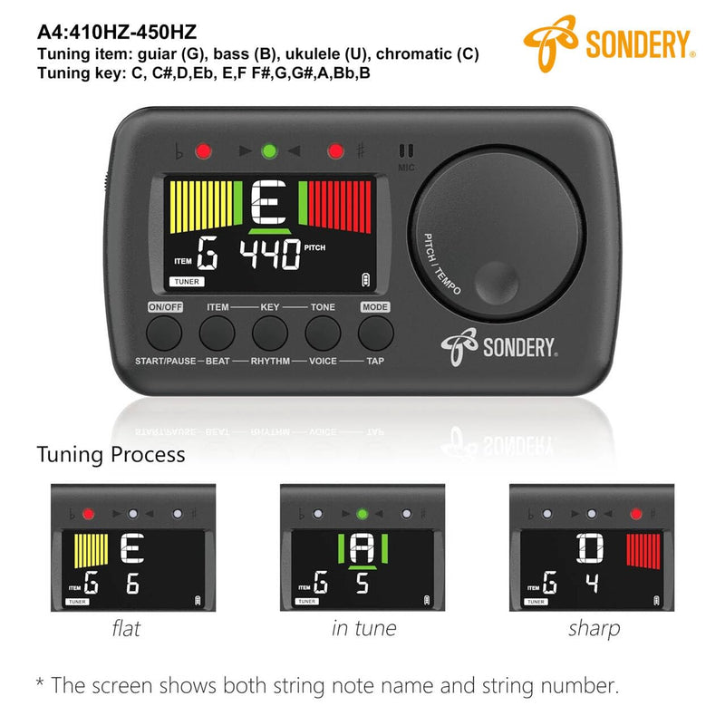 Sondery Digital Metronome Tuner 3 in 1, English Vocal Counting Metronome with Tap Tempo Chromatic Tuner Tone Generator Rechargeable Suitable for All Instruments